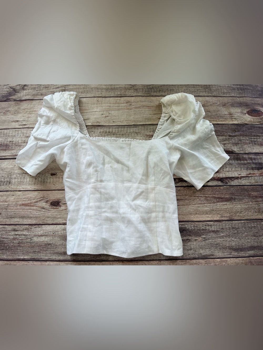 Reformation 12 White Linen Puff Sleeve Top Blouse Smocked Back Women 3246 - Picture 3 of 6